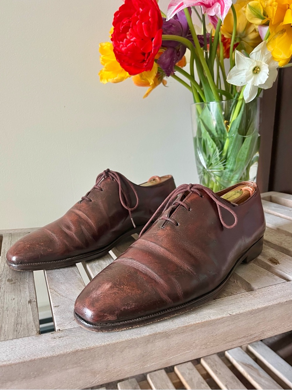 Berluti Paris Venezia Leather Wholecut Derby Shoes Brown Patina Italy
